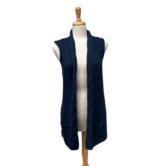 Kilronan Knitwear Vest Cardigan XS 100% Merino Wool Navy Blue Irish Knit Chunky - Picture 1 of 9